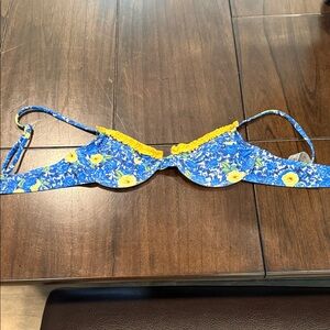 Blue Floral Ruffle Trim Bikini Top